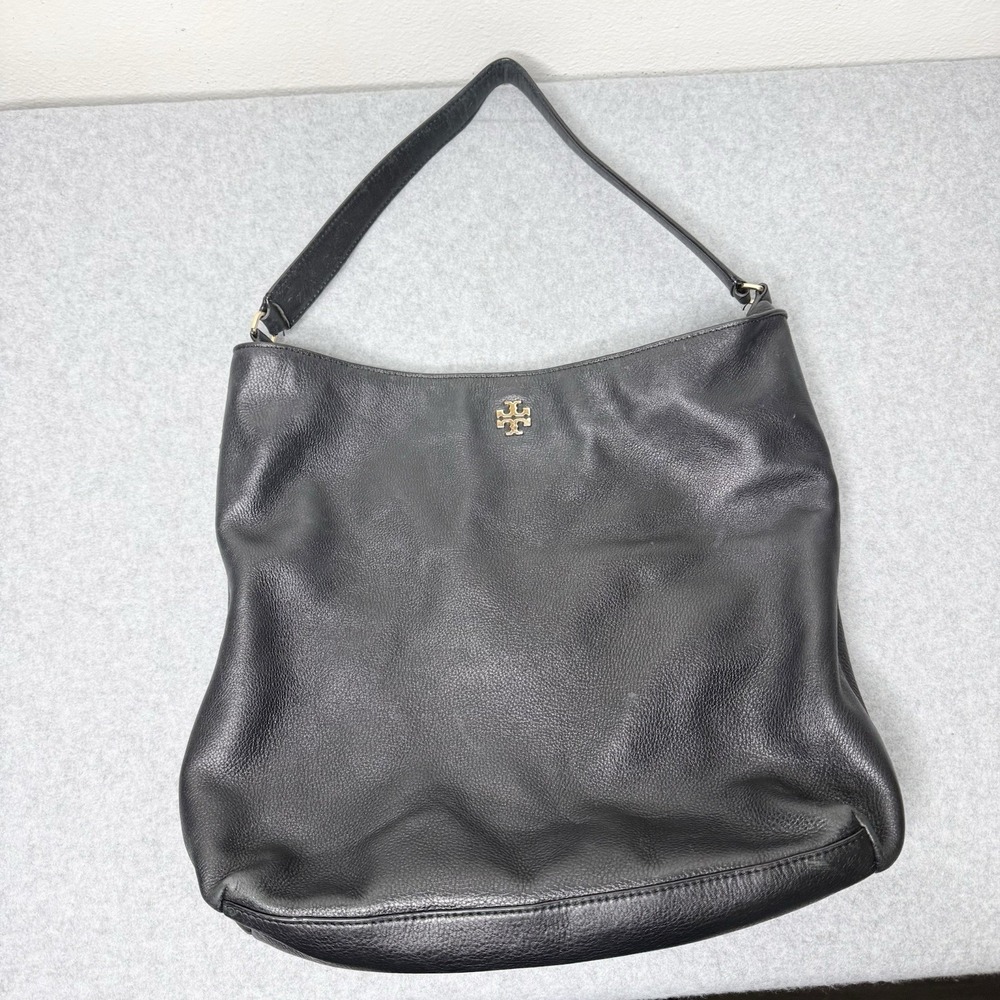 Tory Burch Frida Black Pebbled Leather Hobo‎ Bag Purse Top Handle Tote Classic